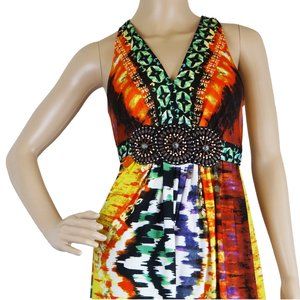 Roz & Ali Beaded Sundress Size 6 -Abstract Medallion Maxi Dress, Casual, Travel